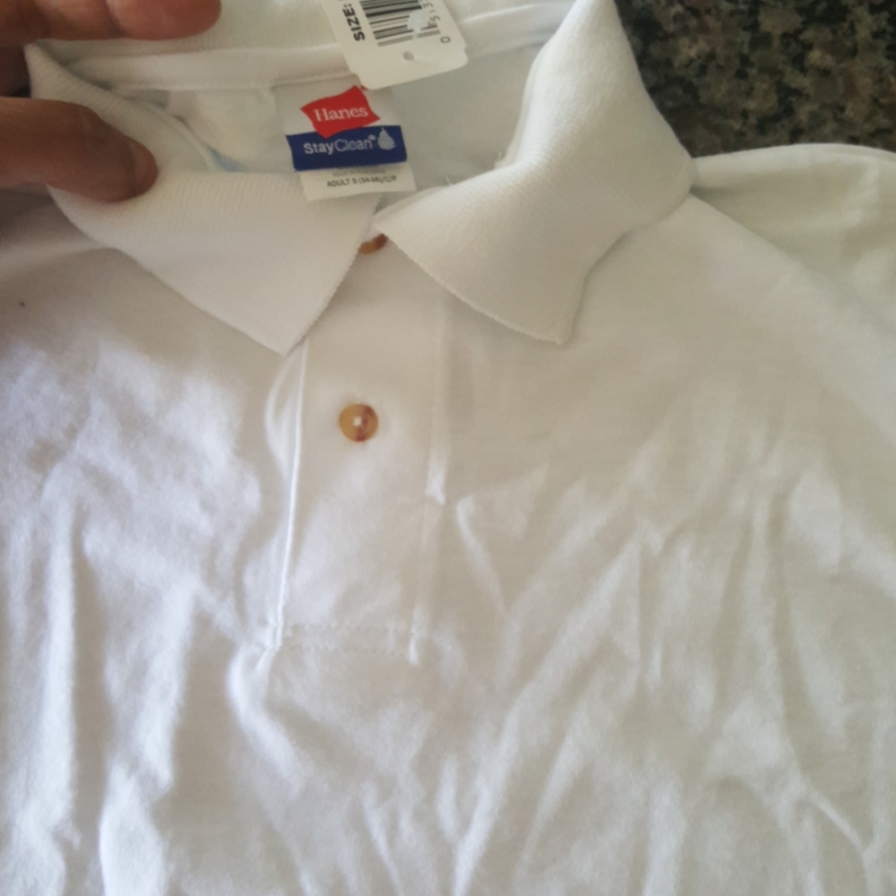Hanes small 34-36 men's white polo button shirt - Picture 4 of 5